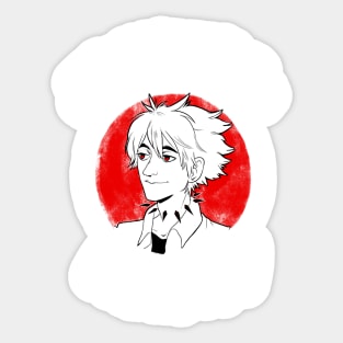 Tragic White Hair Anime Boy - White Font Sticker